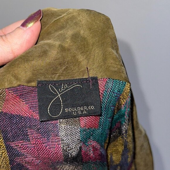Vtg 90s Jila Boulder Colorado Colorful Art To Wear Lagenlook Jacket Rayon Large - Picture 2 of 6